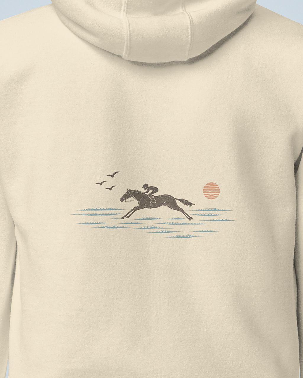 Gros plan sur l'illustration du dos : cavalier au galop face à la mer